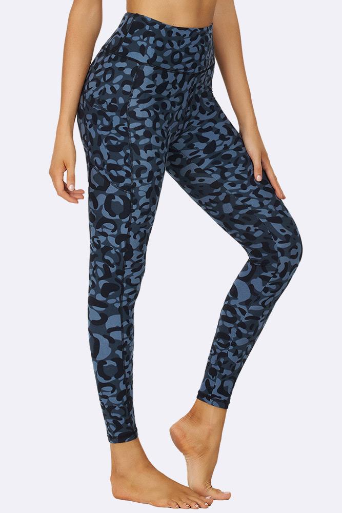 Blue Leopard Print Gym Pocket Leggings