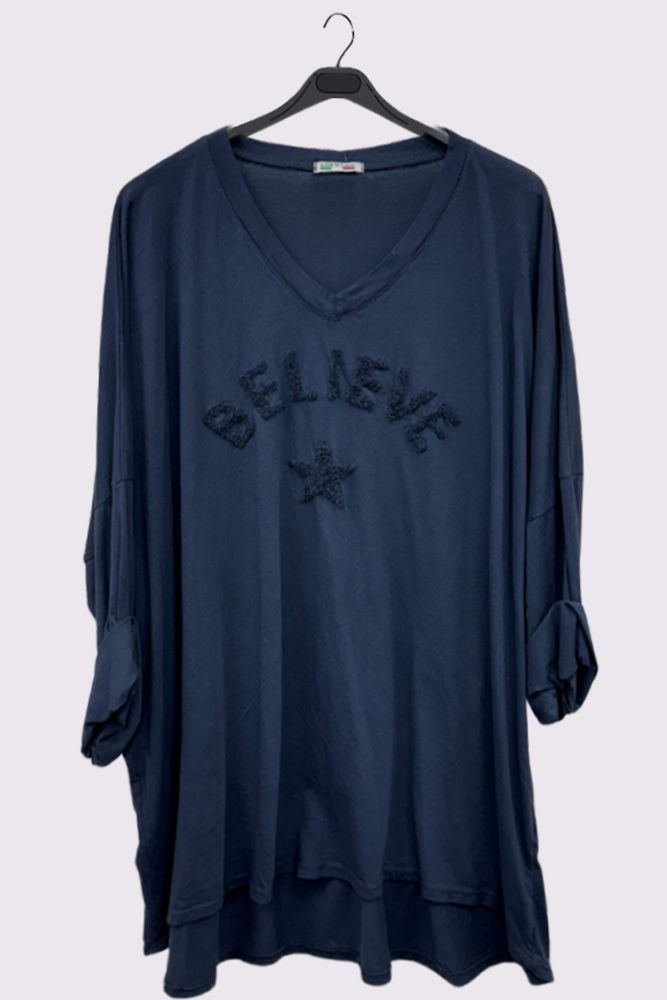 Believe' Star Embroidered Long-Sleeve Top