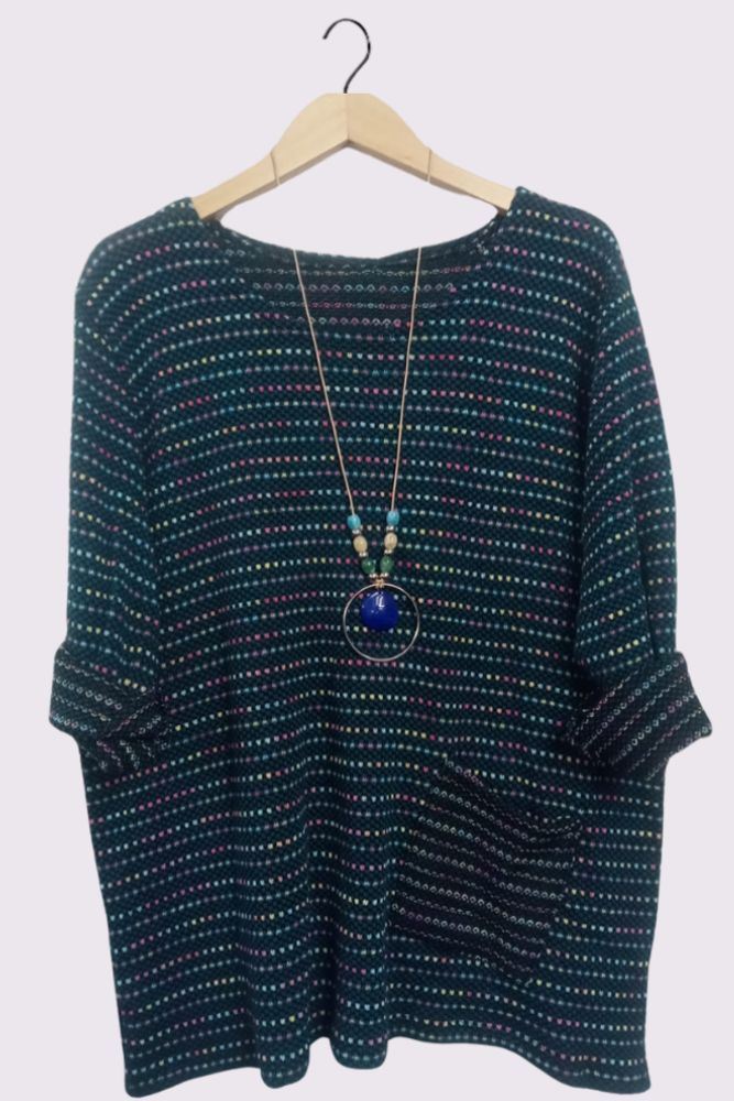 Multicolour Oversized Pockets Necklace Top
