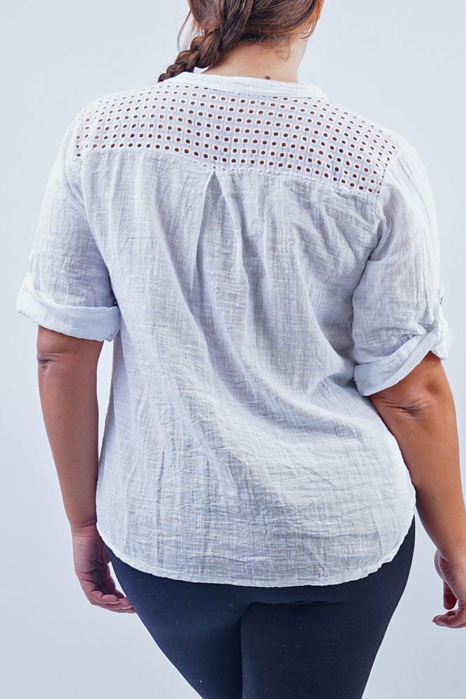 Plain Cut Work Patch Pockets Cotton Top