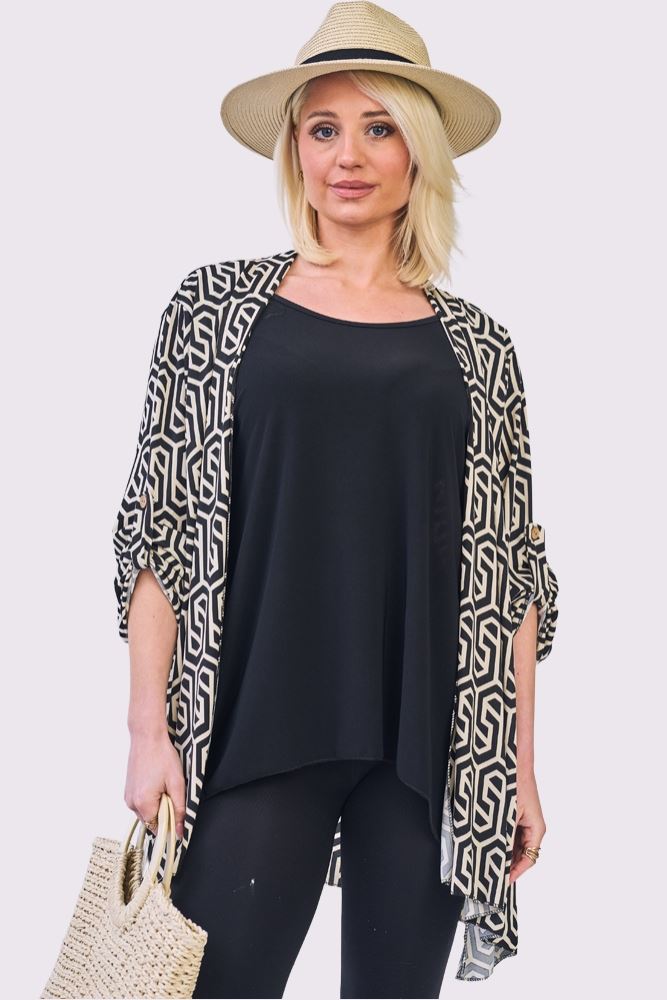 Abstract Multi Print Open Front Cardigan