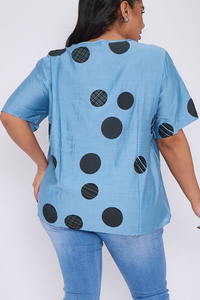 Polka Dot Print Slit Cotton Top