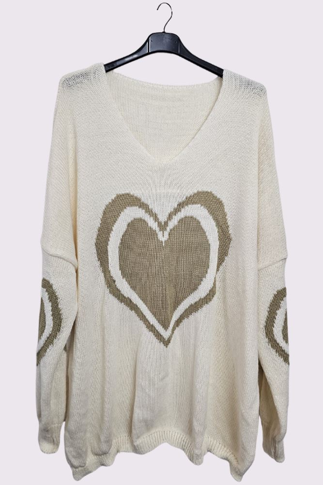 Heart Pattern Knitted Oversized Jumper