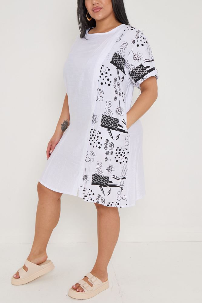 Abstract Circle Print Side Split Dress