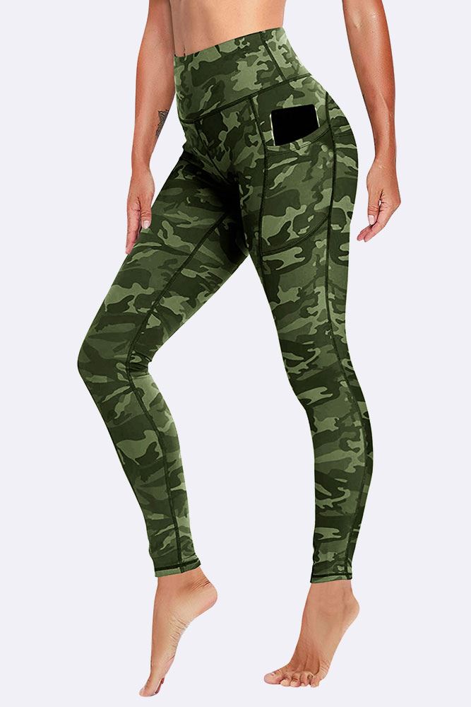 Green Camouflage Print Gym Pocket Leggings