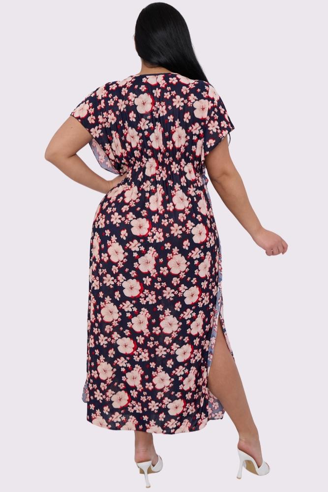 Hibiscus Flower Print Side Slit Kaftan Dress