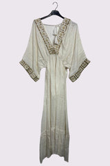 Gold Thread Mirror Embroidery Bohemian Maxi Style Dress