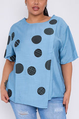 Polka Dot Print Slit Cotton Top