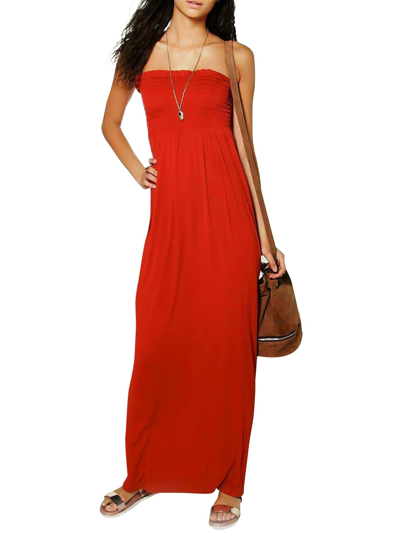 Plain Strapless Sheering Maxi Dress