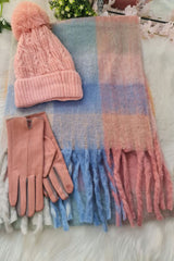 Check Pattern Soft Feel Hat Glove Scarves