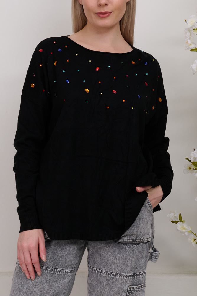 Plain Gem Rhinestone Beaded Viscose Top