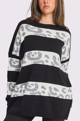 Leopard Stripe Oversized Knit Style Jumper