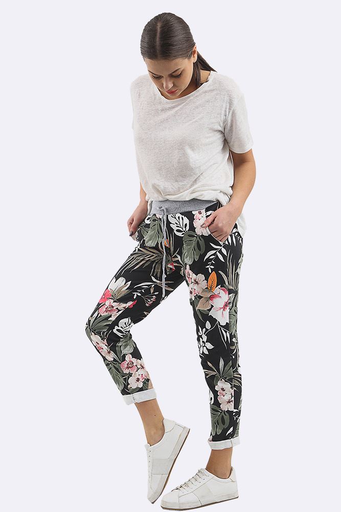 Cotton Tropical Print Drawstring Trouser