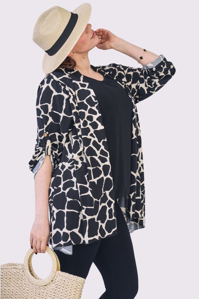 Abstract Print Open Front Cardigan