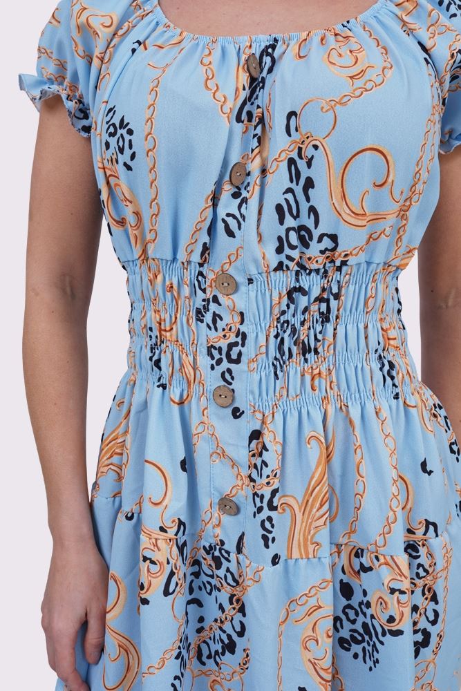 Baroque Chain Print Front Button Dress