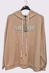 Letter Graphic Print Oversized Hoodstring Cotton Hoodie