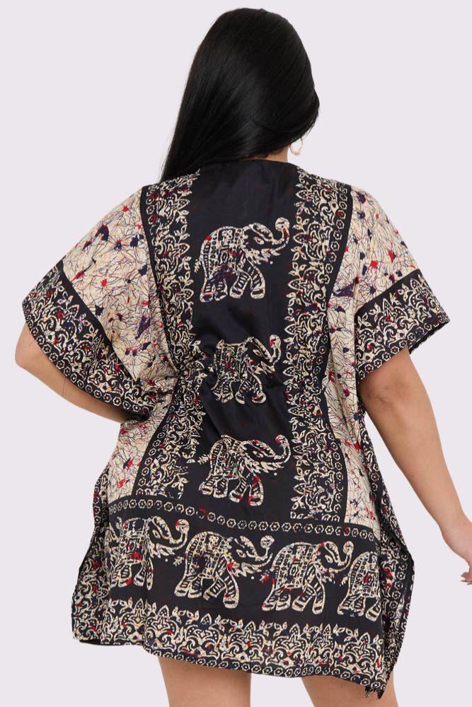 Elephant Print Drawstring Tassel Kaftan