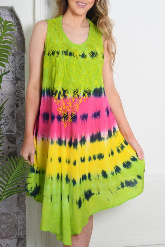 Tie Dye Print Sleeveless Umbrella Dress