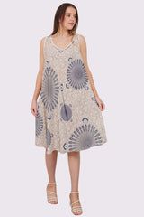 Flared Viscose Dress with Floral Mandala Design