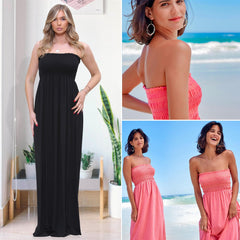 Plain Strapless Sheering Maxi Dress