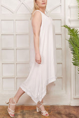 Plain Lace-Trimmed Handkerchief Hem Viscose Dress