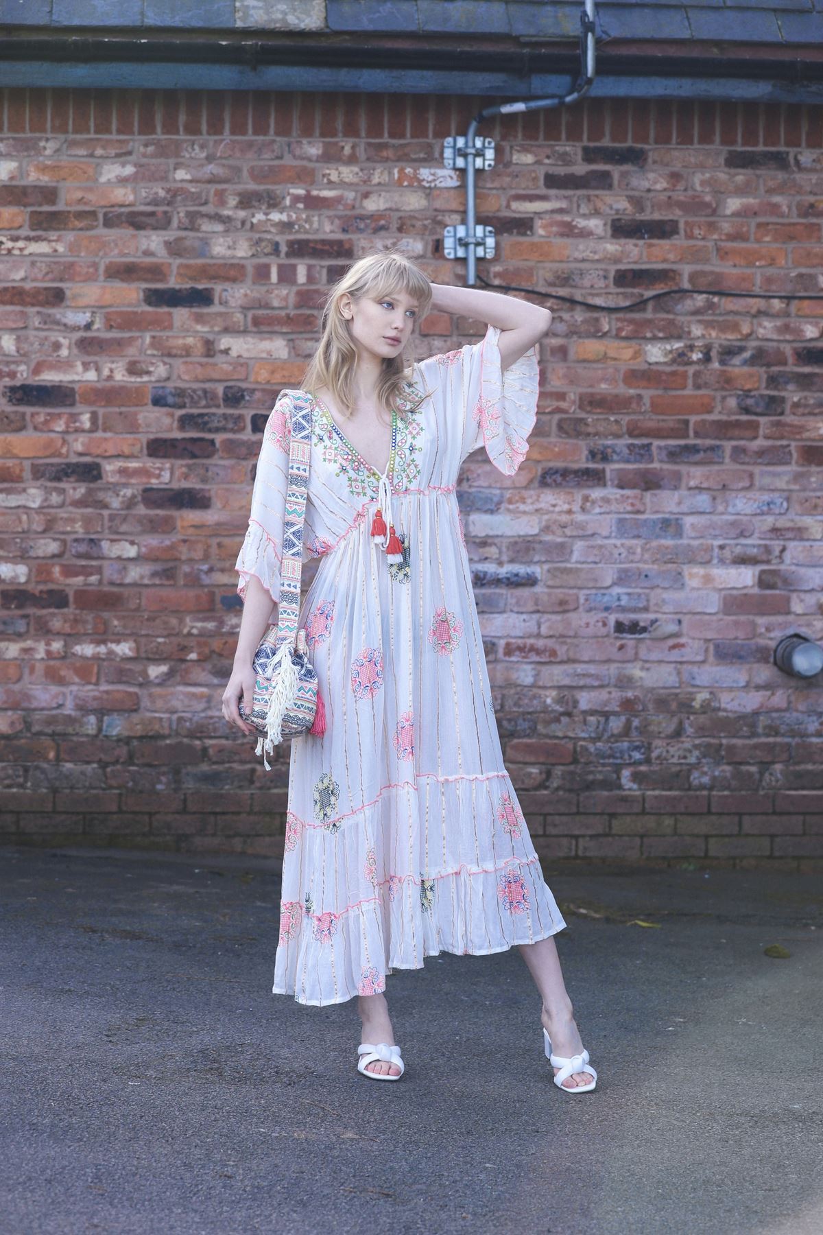 Multicoloured Geometric Flower Print Bohemian Maxi Style Dress