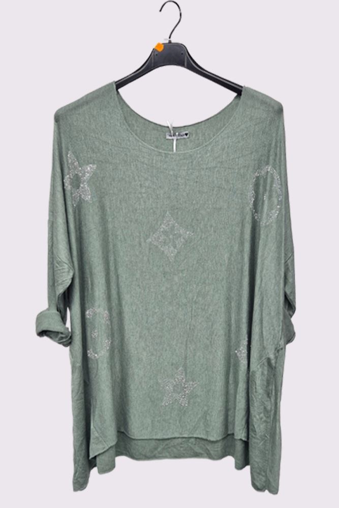 Diamante Star Print Oversized Top