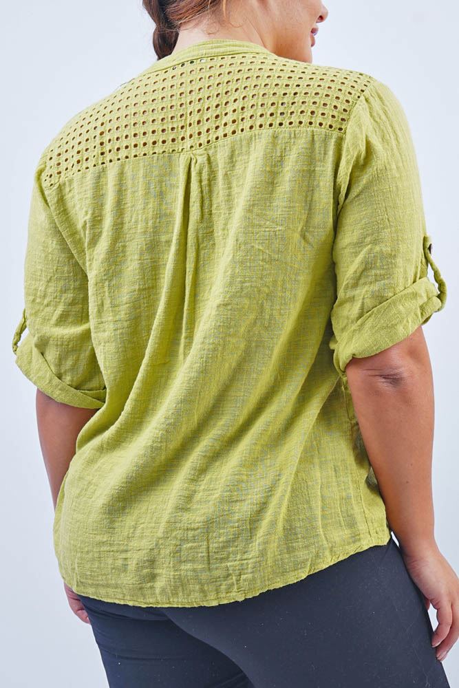 Plain Cut Work Patch Pockets Cotton Top