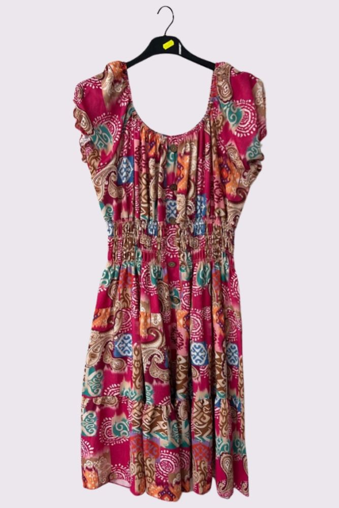 Paisley Print Shirred Waist Dress