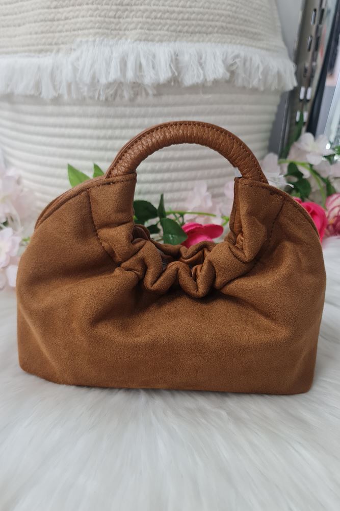 Suede Round Handle Clutch Bag