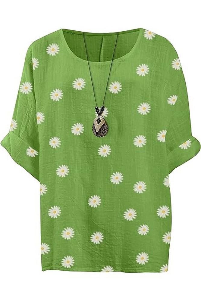 Daisy Flower Print Necklace Cotton Top