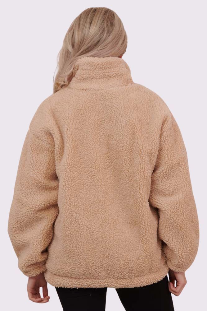 Plain Zip Up Fux Fur Drawstring Jacket