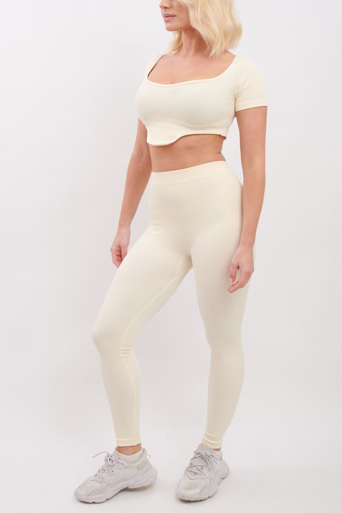 Ribbed V Detail Hem Seamless Crop Top Co-Ord Set