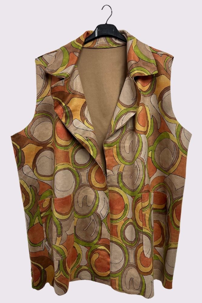 Abstract Geometric Print Retro Sleeveless Waistcoat