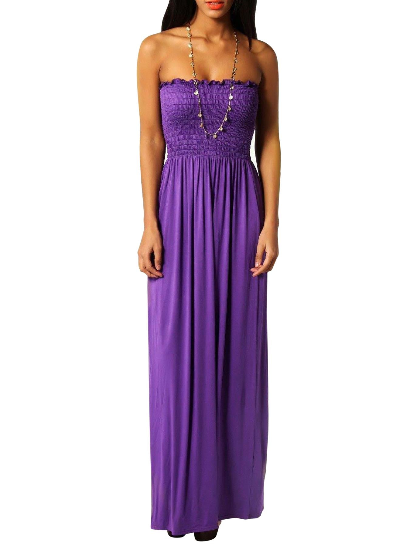 Plain Strapless Sheering Maxi Dress