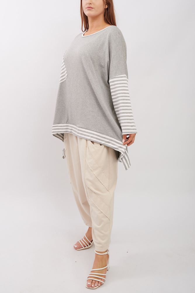 Stripe Pattern Pocket Cotton Top