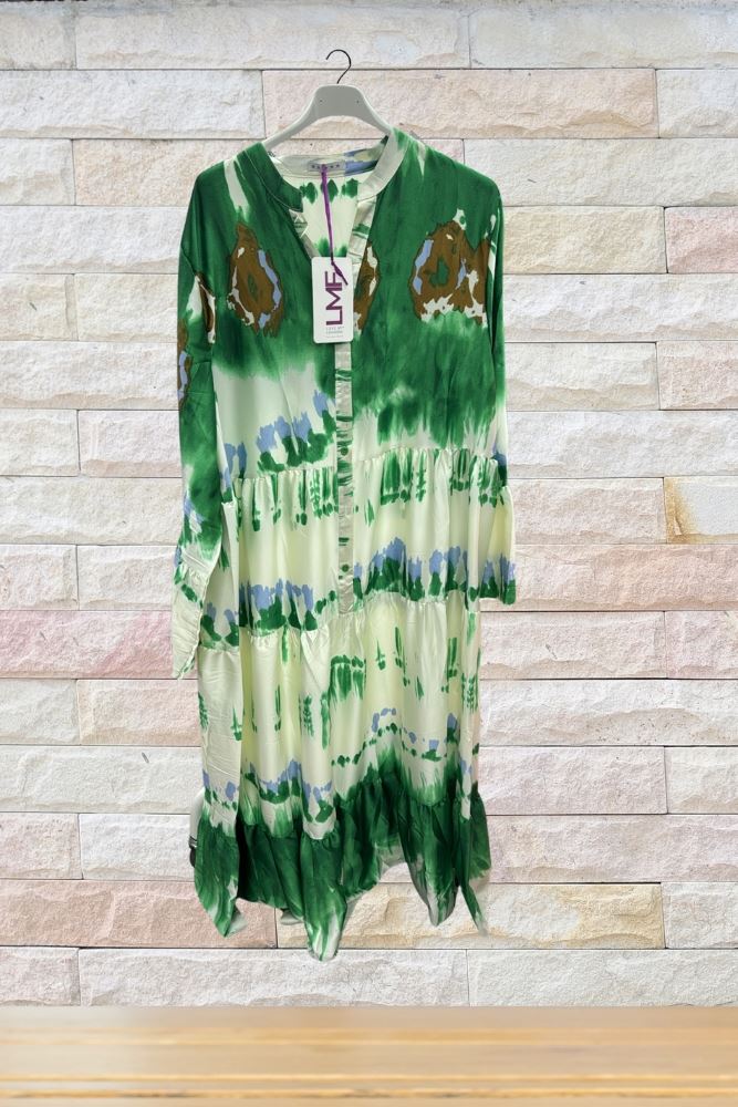 Tie Dye Print Button Up Tiered Flared Dress