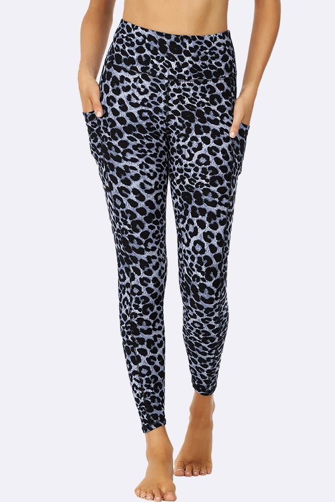 Blue Leopard Print Gym Pocket Leggings