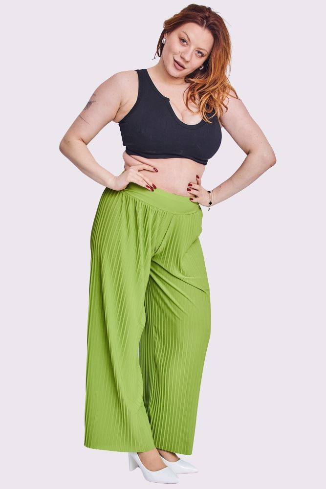 Pleated Elasticated Waistband Wide Leg Trousers