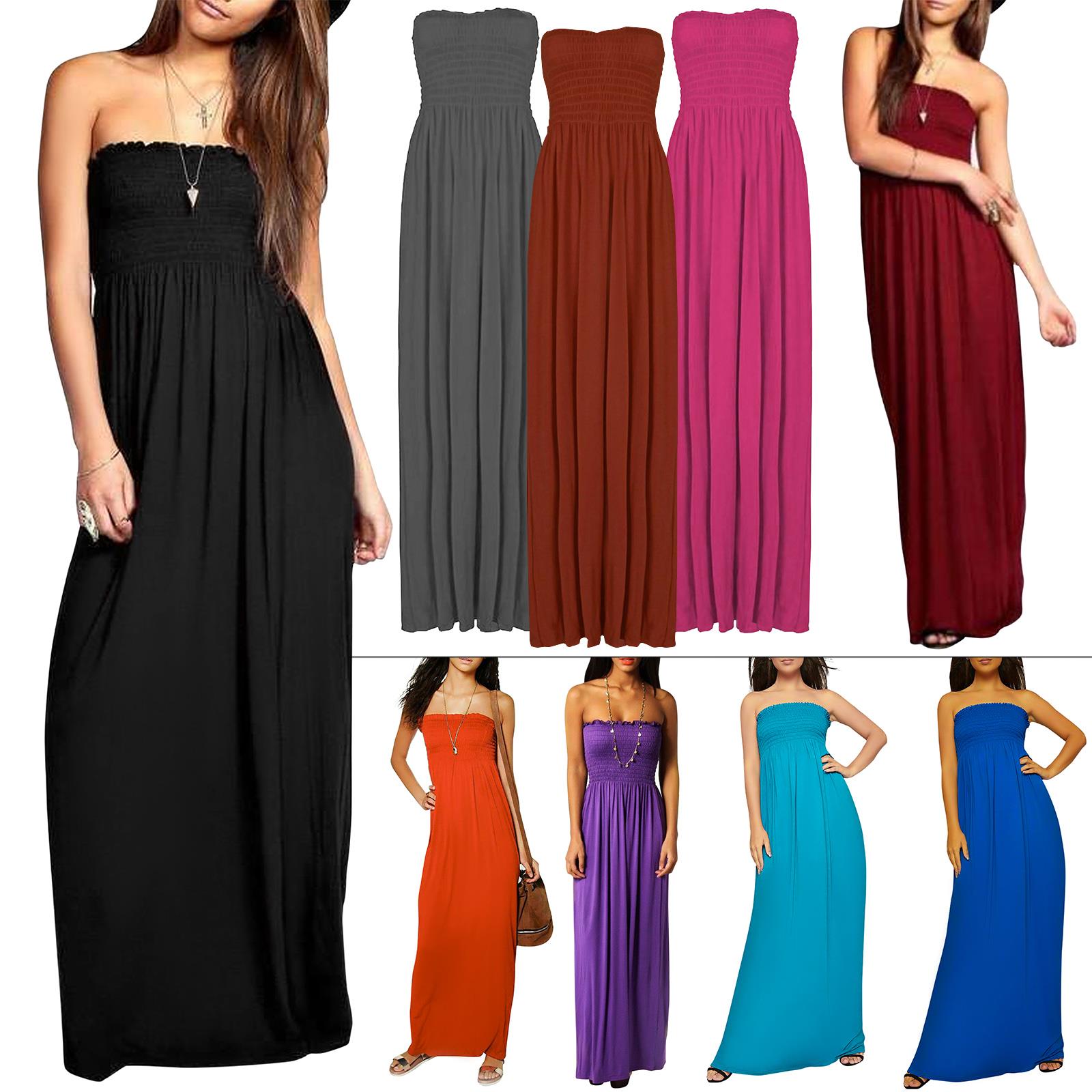 Plain Strapless Sheering Maxi Dress