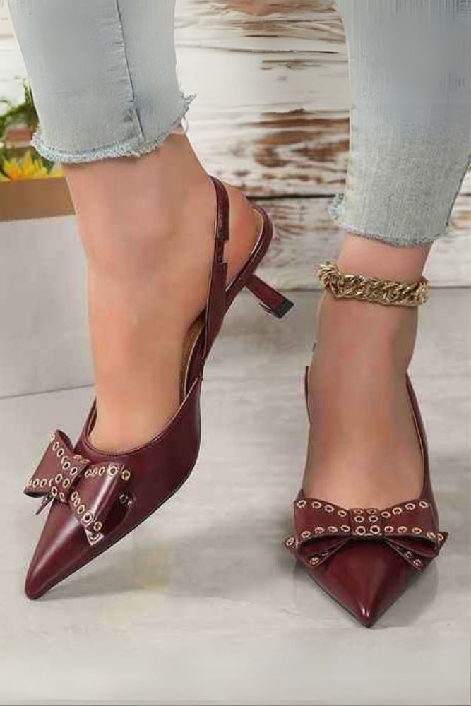 Bow Detail Pointed Toe Pencil Heel Sandal