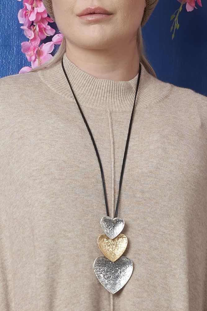 Triple Heart suede 2 Tones Others Necklace