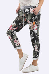 Cotton Tropical Print Drawstring Trouser