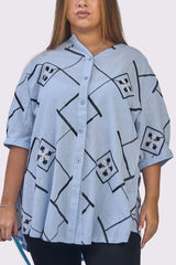 Aztec Print DipHem Button Up Cotton Shirt