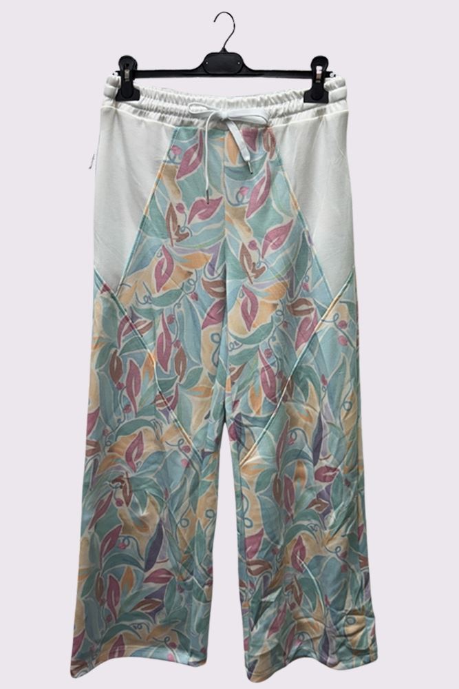 Two Tone Abstract Leaf Print Wide Leg Trousers