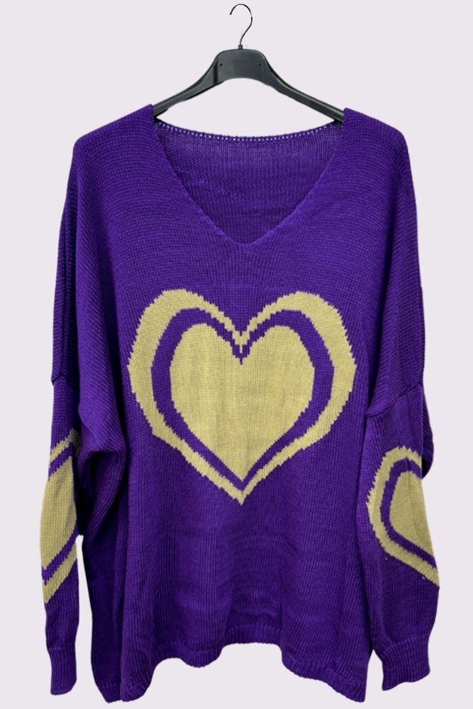 Heart Pattern Knitted Oversized Jumper