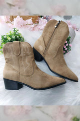 Embroidered Suede Zip Ankle Boot