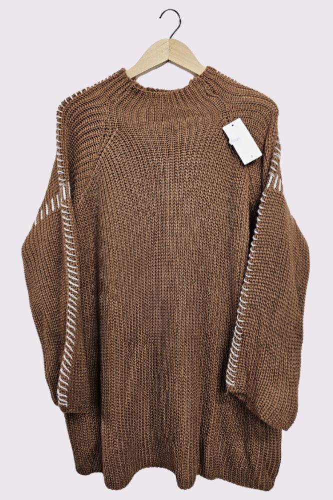 Shoulder Sleeve Stitch Design Knit Style Oversized Jumper