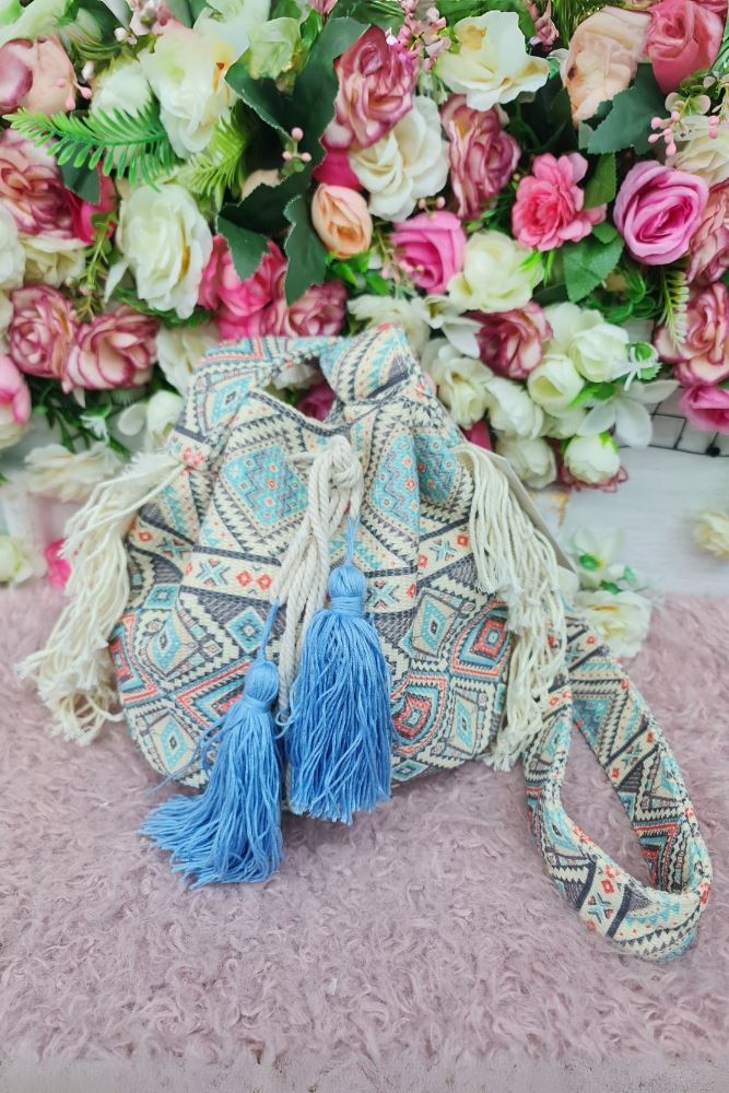 Multi Color Print Tassel Shoulder Bag