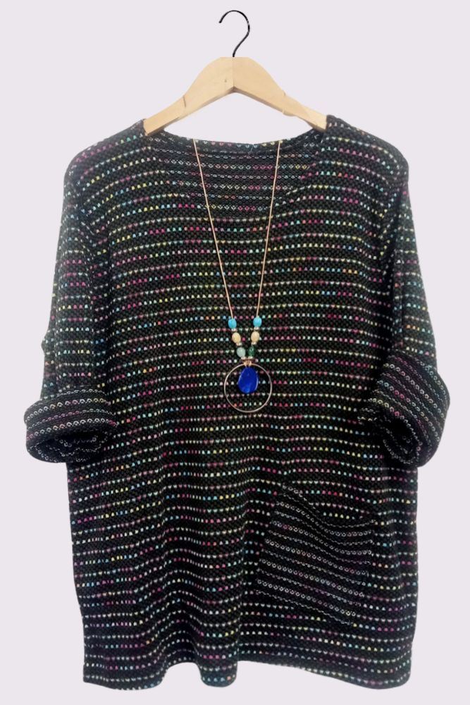 Multicolour Stitch Oversized Pockets Top